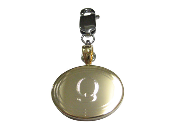 Gold Toned Etched Oval Letter Q Monogram Pendant Zipper Pull Charm
