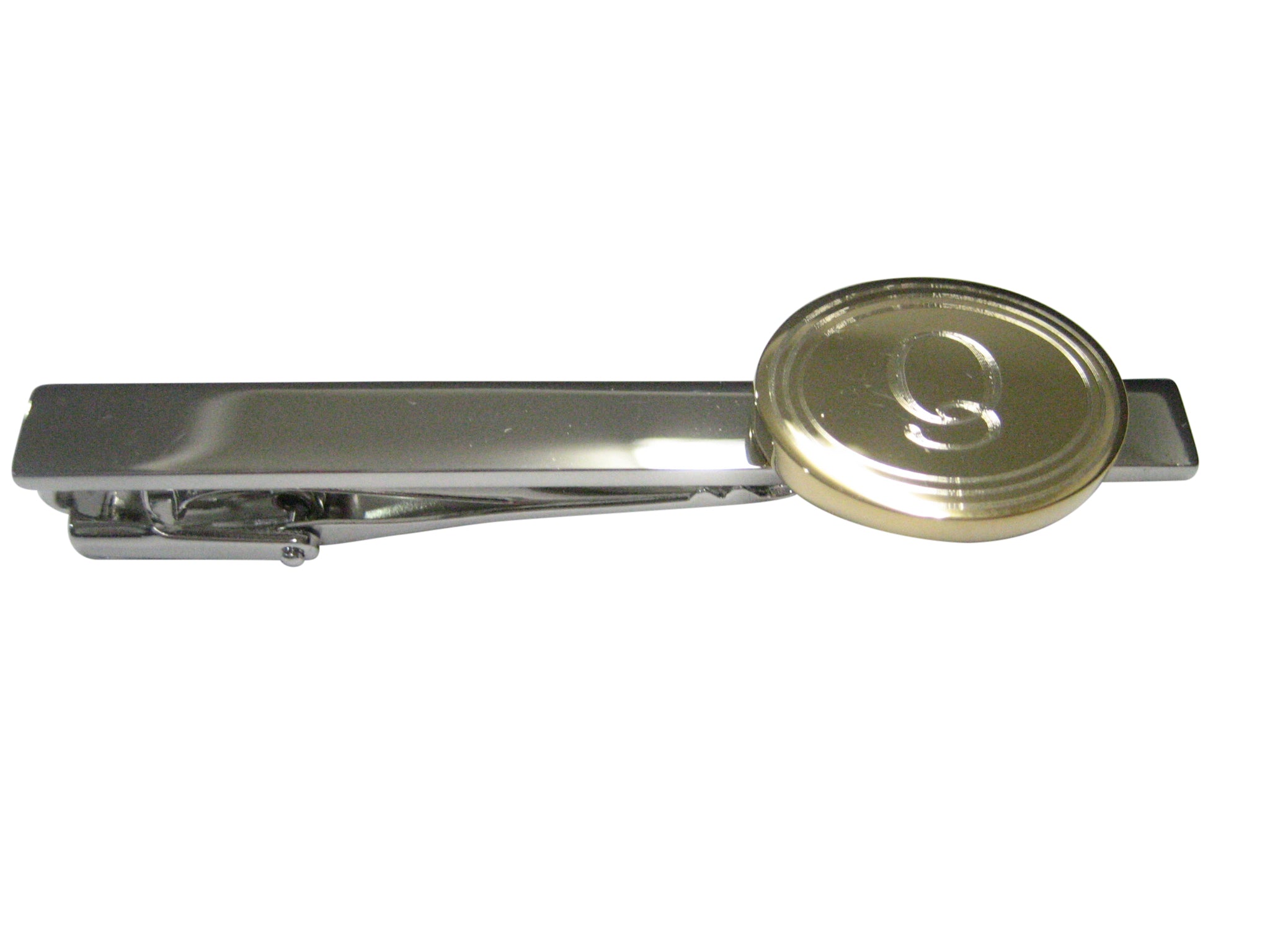 Gold Toned Etched Oval Letter Q Monogram Tie Clip