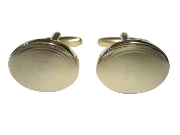Gold Toned Etched Oval Letter R Monogram Cufflinks