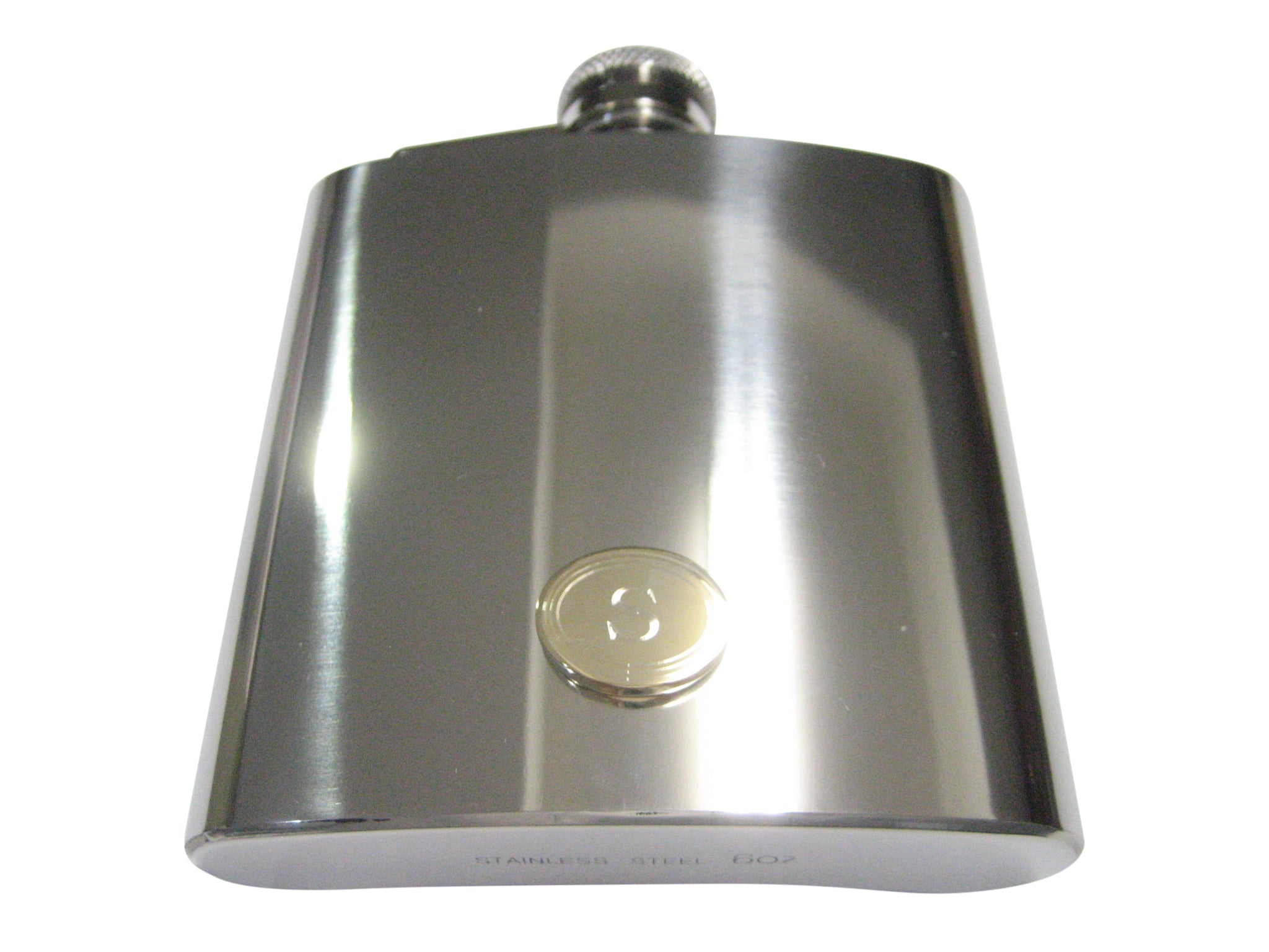 Gold Toned Etched Oval Letter S Monogram 6oz Flask