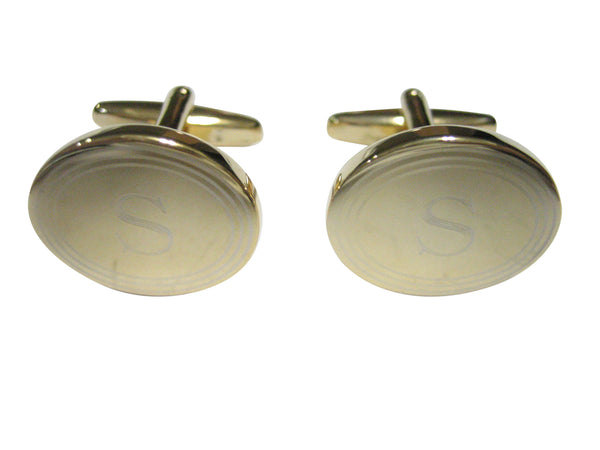 Gold Toned Etched Oval Letter S Monogram Cufflinks
