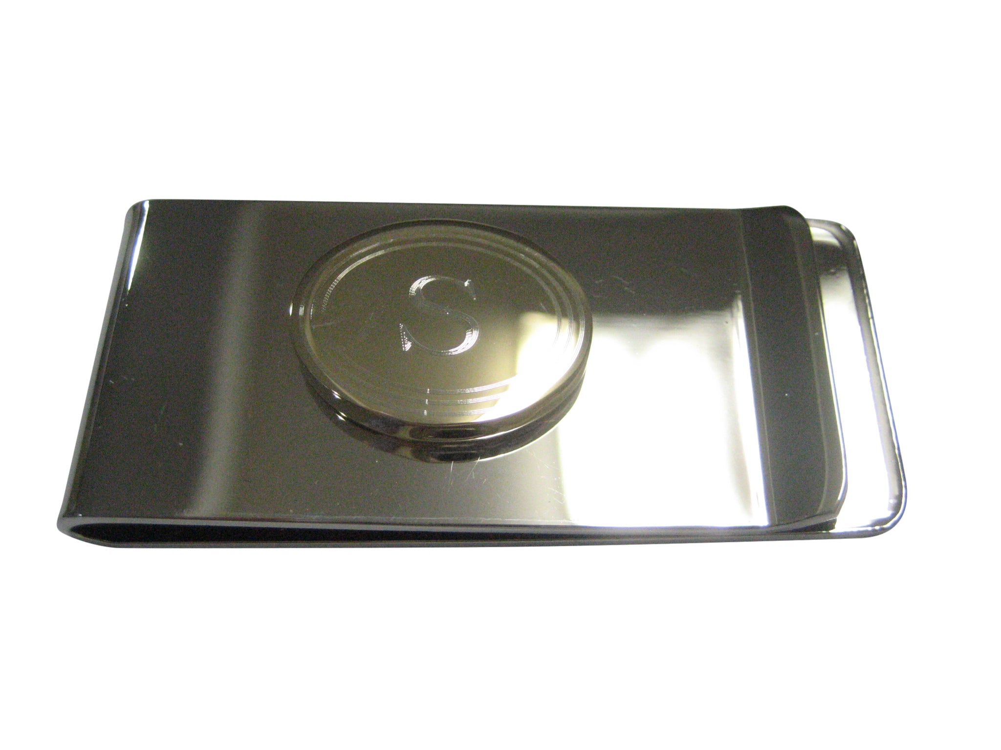 Gold Toned Etched Oval Letter S Monogram Money Clip