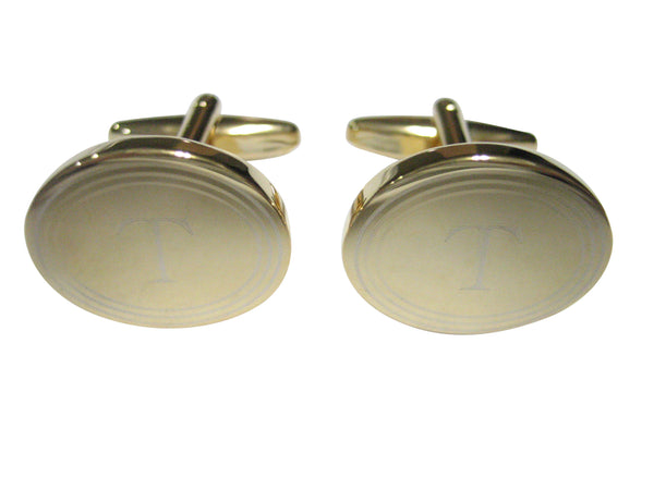 Gold Toned Etched Oval Letter T Monogram Cufflinks