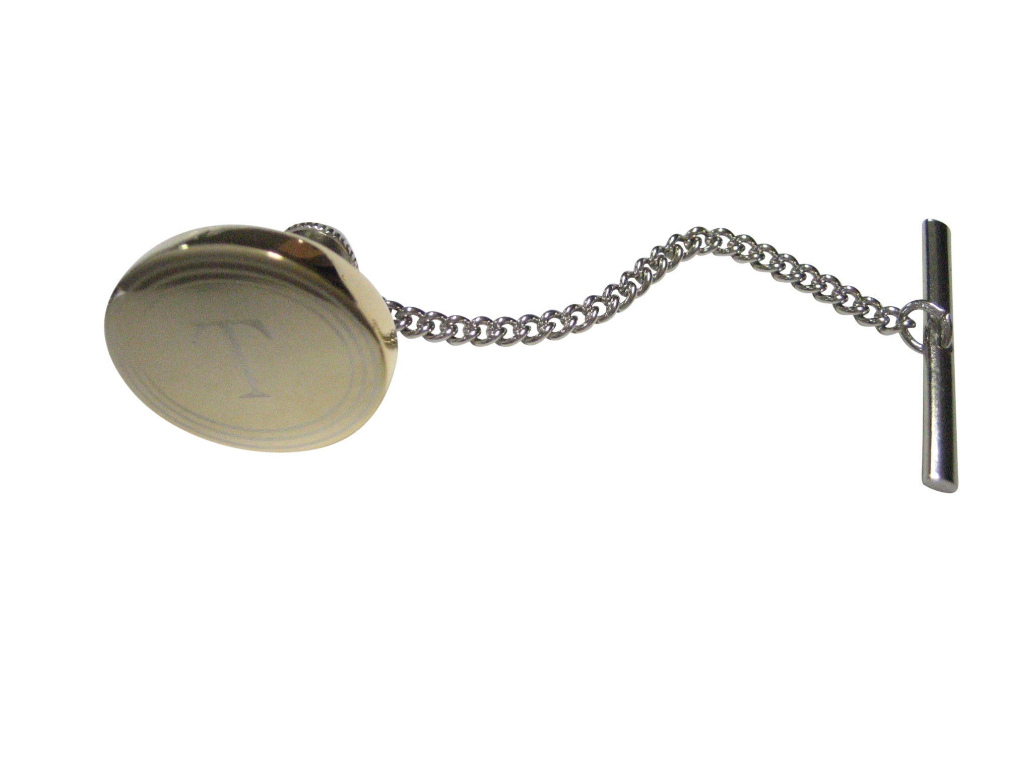 Gold Toned Etched Oval Letter T Monogram Tie Tack