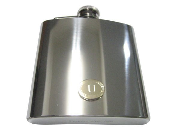 Gold Toned Etched Oval Letter U Monogram 6oz Flask