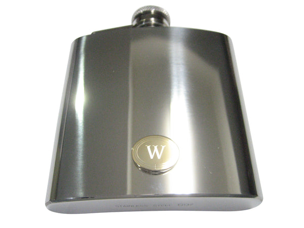 Gold Toned Etched Oval Letter W Monogram 6oz Flask