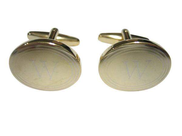 Gold Toned Etched Oval Letter W Monogram Cufflinks