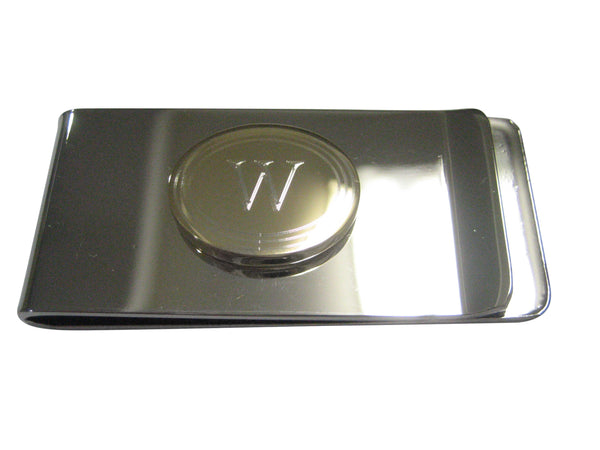 Gold Toned Etched Oval Letter W Monogram Money Clip