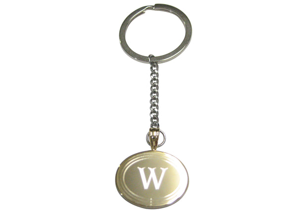 Gold Toned Etched Oval Letter W Monogram Pendant Keychain