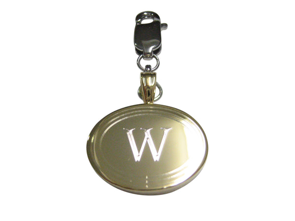 Gold Toned Etched Oval Letter W Monogram Pendant Zipper Pull Charm