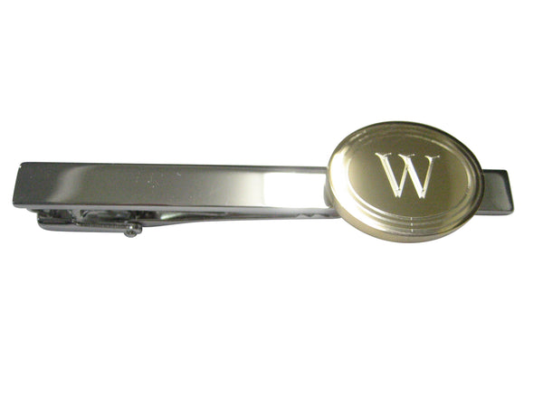 Gold Toned Etched Oval Letter W Monogram Tie Clip