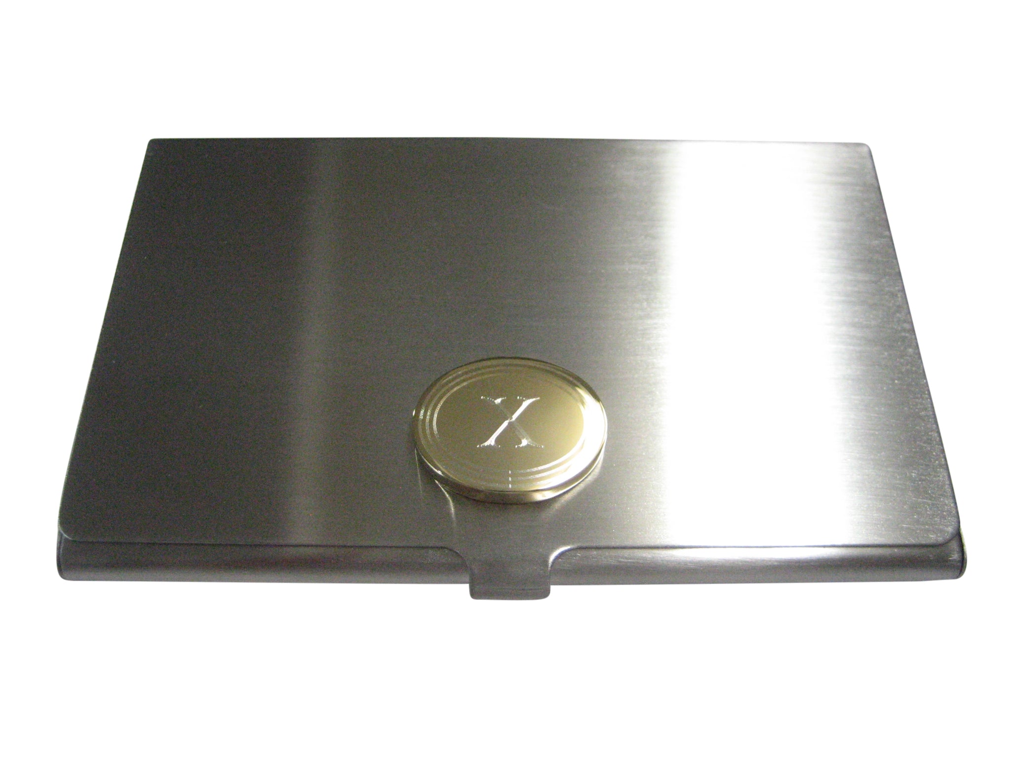 Gold Toned Etched Oval Letter X Monogram Business Card Holder
