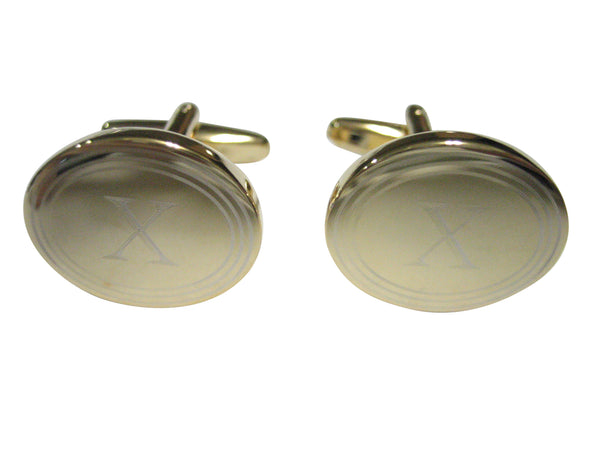 Gold Toned Etched Oval Letter X Monogram Cufflinks