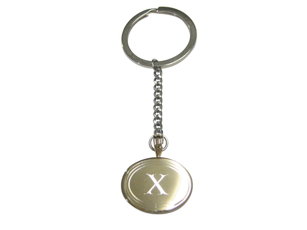 Gold Toned Etched Oval Letter X Monogram Pendant Keychain