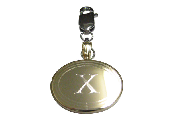 Gold Toned Etched Oval Letter X Monogram Pendant Zipper Pull Charm