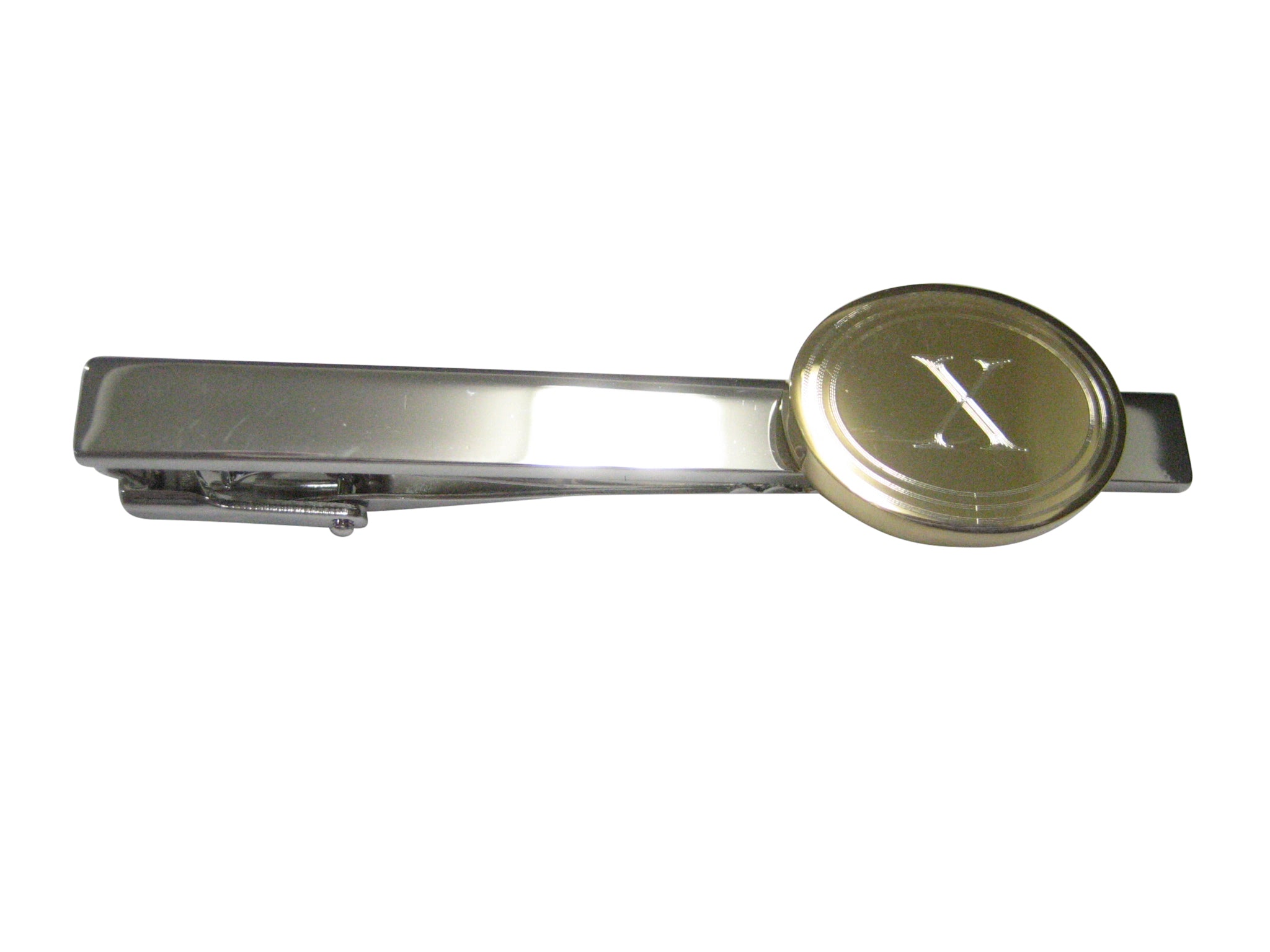 Gold Toned Etched Oval Letter X Monogram Tie Clip