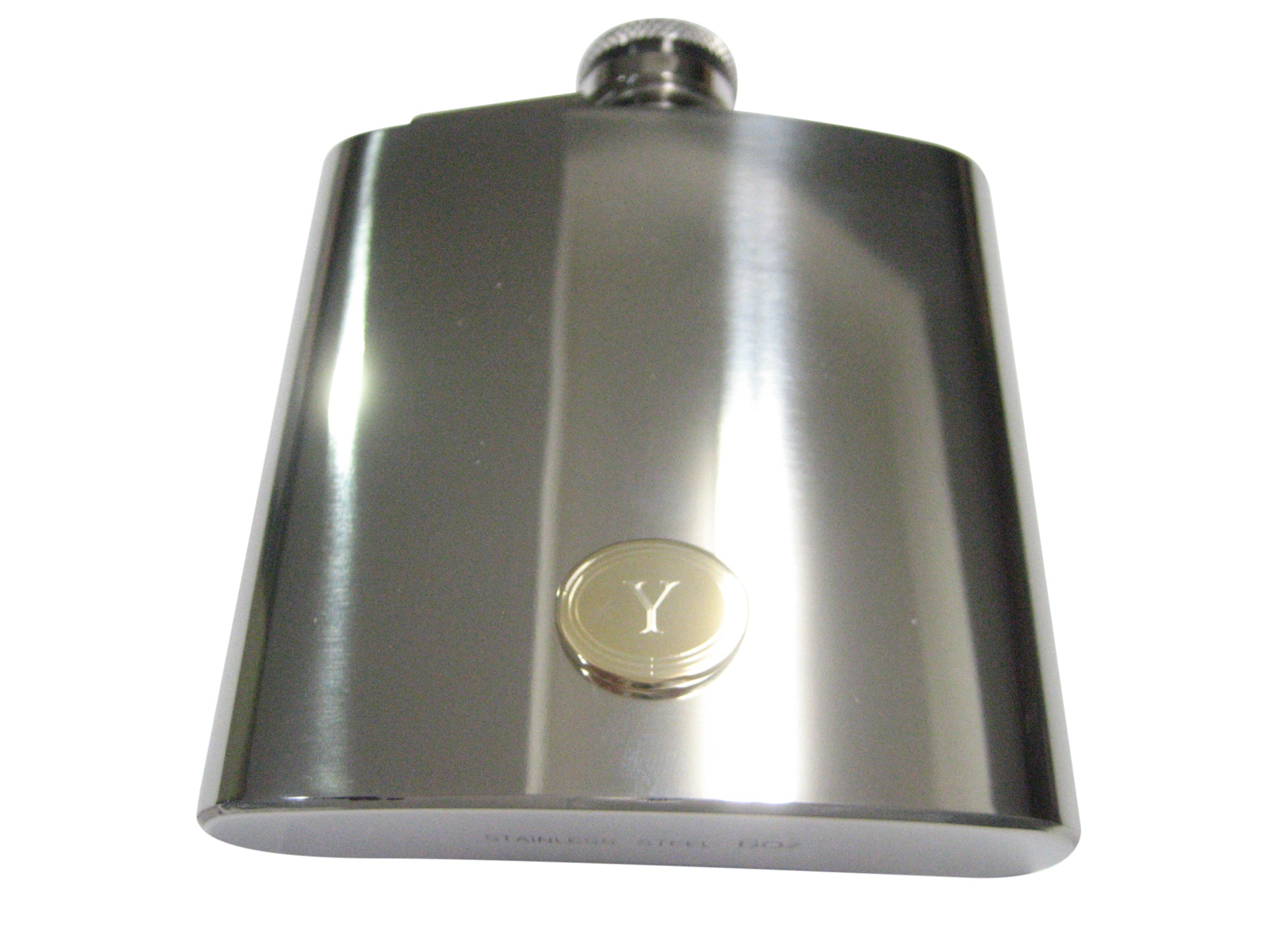 Gold Toned Etched Oval Letter Y Monogram 6oz Flask