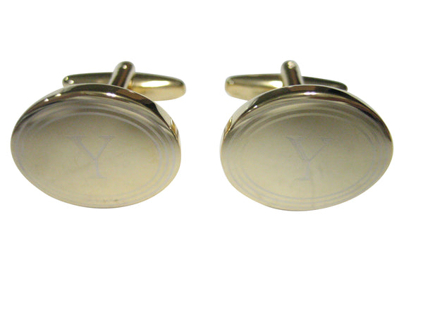 Gold Toned Etched Oval Letter Y Monogram Cufflinks