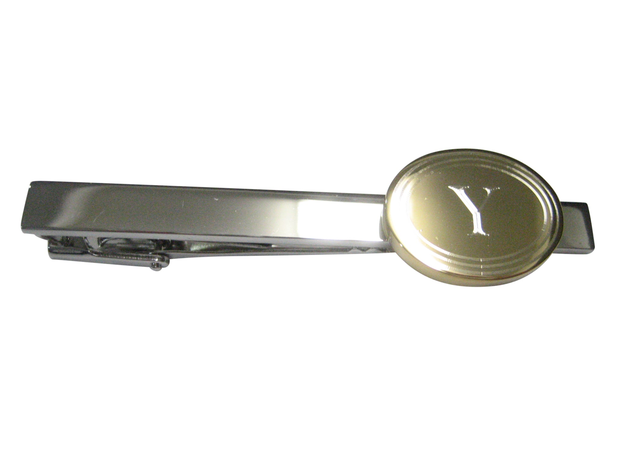 Gold Toned Etched Oval Letter Y Monogram Tie Clip