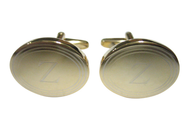 Gold Toned Etched Oval Letter Z Monogram Cufflinks