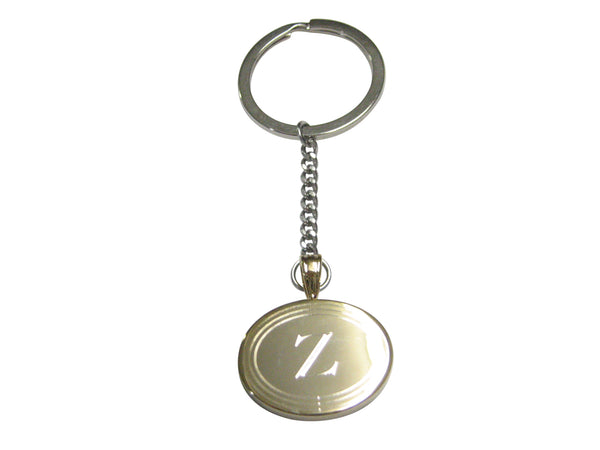Gold Toned Etched Oval Letter Z Monogram Pendant Keychain