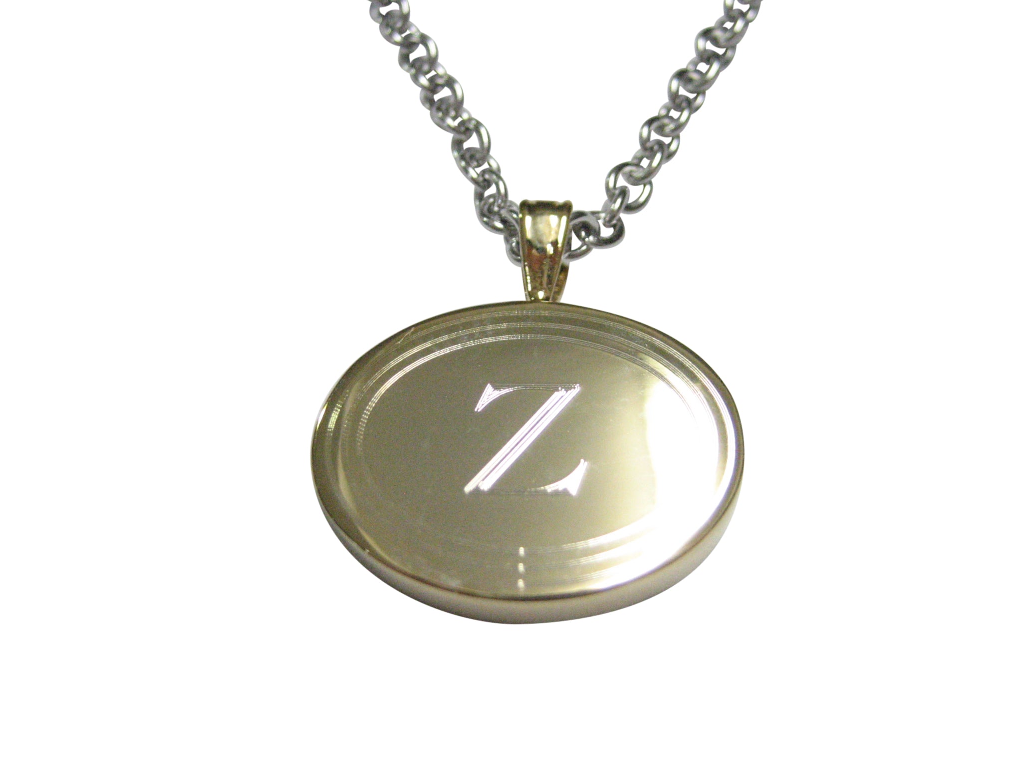 Gold Toned Etched Oval Letter Z Monogram Pendant Necklace