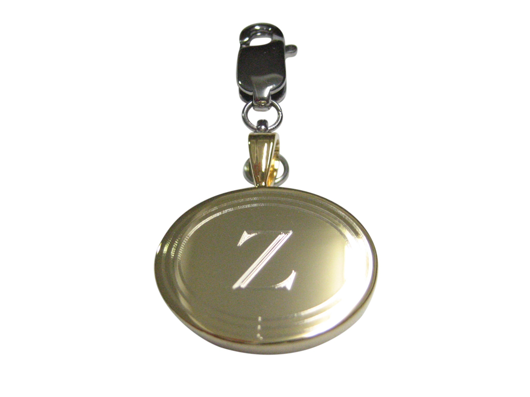 Gold Toned Etched Oval Letter Z Monogram Pendant Zipper Pull Charm