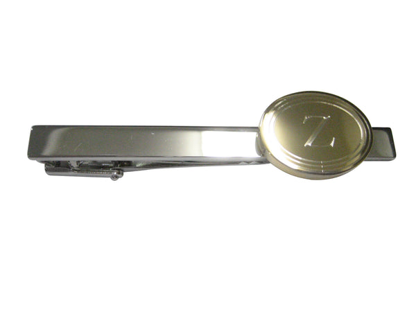 Gold Toned Etched Oval Letter Z Monogram Tie Clip