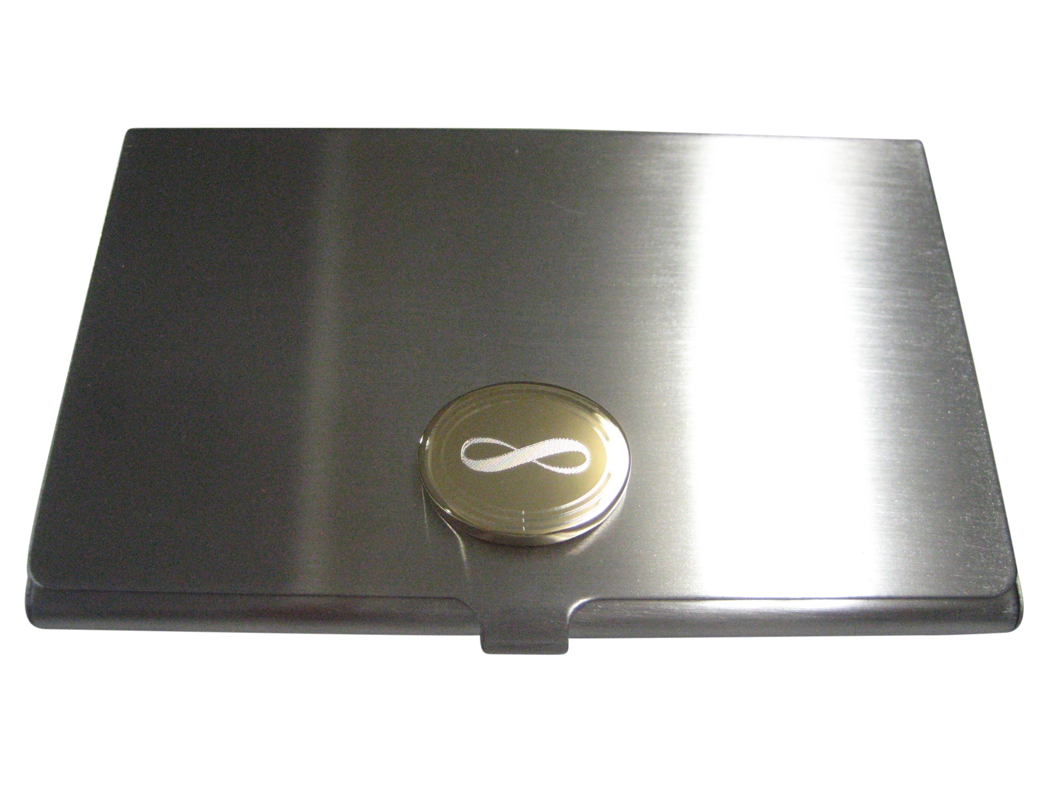 Gold Toned Etched Oval Mathematical Infinity Google Googol Symbol Business Card Holder