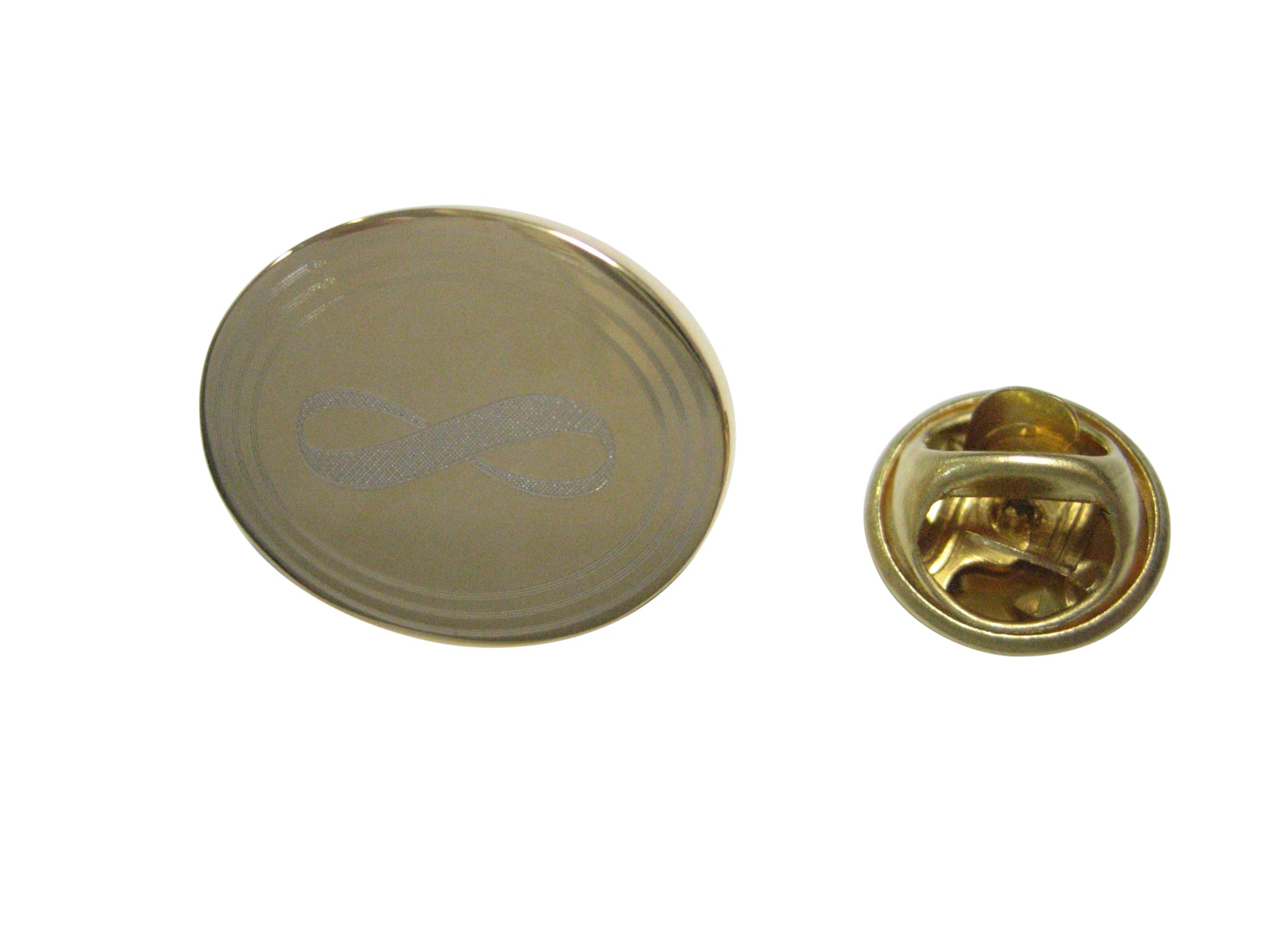 Gold Toned Etched Oval Mathematical Infinity Google Googol Symbol Lapel Pin