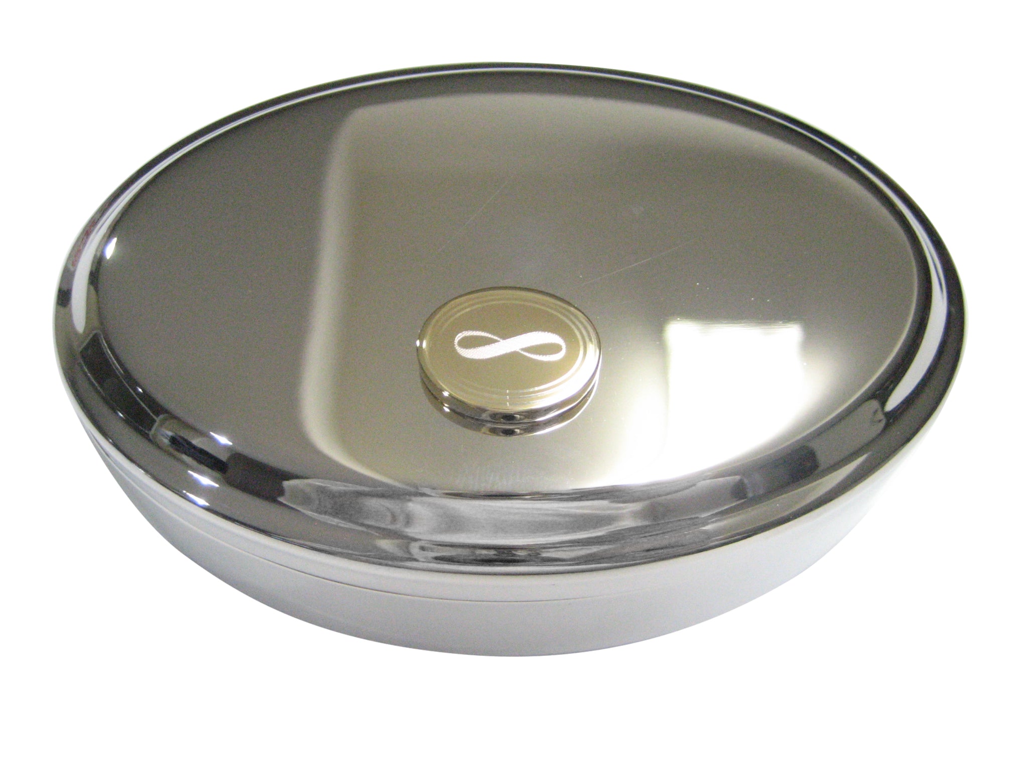 Gold Toned Etched Oval Mathematical Infinity Google Googol Symbol Oval Trinket Jewelry Box