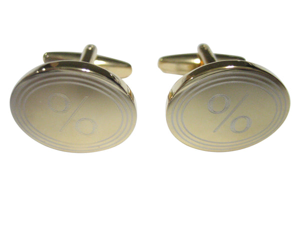 Gold Toned Etched Oval Mathematical Percent Sign Cufflinks