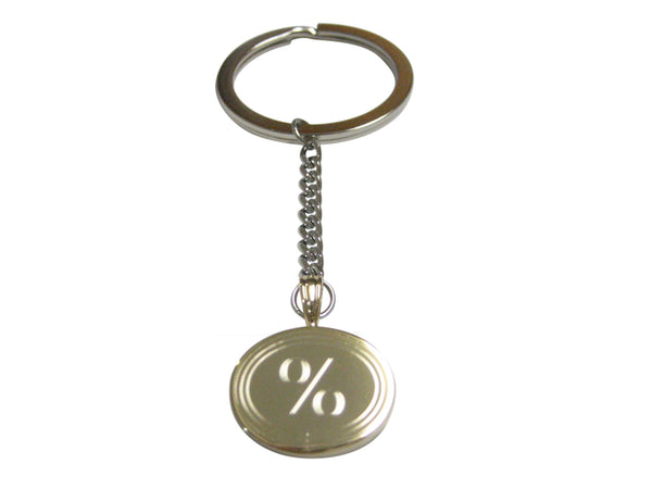 Gold Toned Etched Oval Mathematical Percent Sign Pendant Keychain