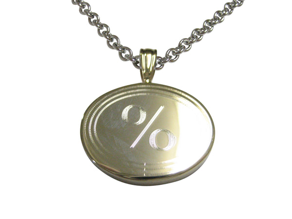 Gold Toned Etched Oval Mathematical Percent Sign Pendant Necklace