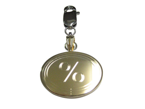 Gold Toned Etched Oval Mathematical Percent Sign Pendant Zipper Pull Charm