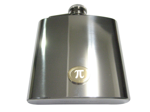 Gold Toned Etched Oval Mathematical Pi Symbol 6oz Flask