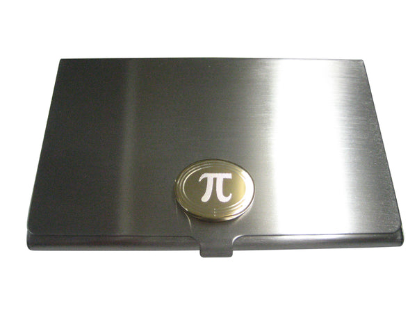 Gold Toned Etched Oval Mathematical Pi Symbol Business Card Holder