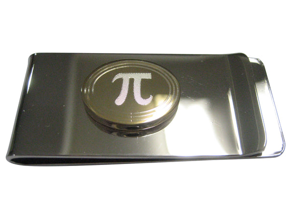 Gold Toned Etched Oval Mathematical Pi Symbol Money Clip