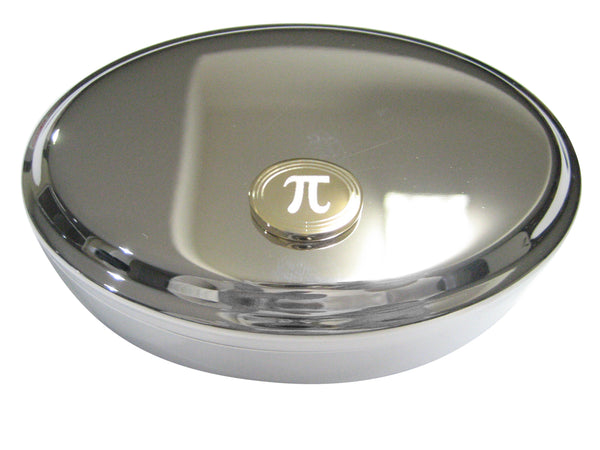 Gold Toned Etched Oval Mathematical Pi Symbol Oval Trinket Jewelry Box