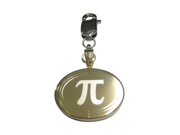 Gold Toned Etched Oval Mathematical Pi Symbol Pendant Zipper Pull Charm