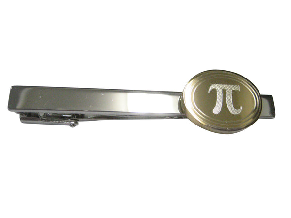 Gold Toned Etched Oval Mathematical Pi Symbol Tie Clip