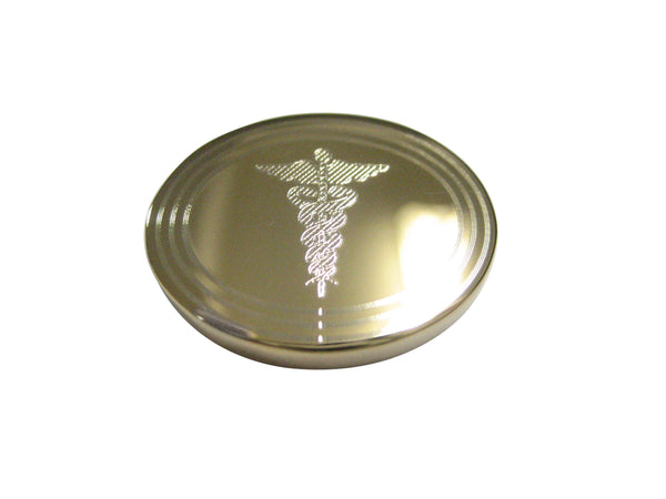 Gold Toned Etched Oval Medical Caduceus Symbol Magnet