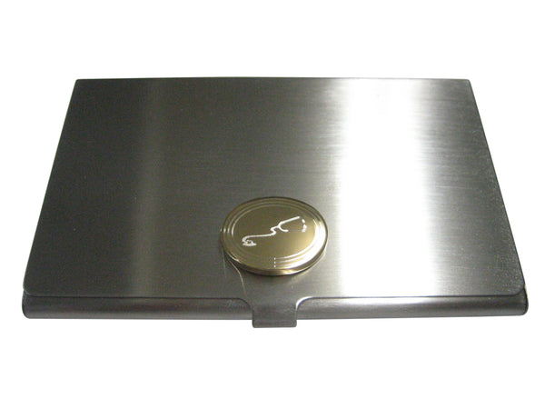 Gold Toned Etched Oval Medical Stethoscope Business Card Holder