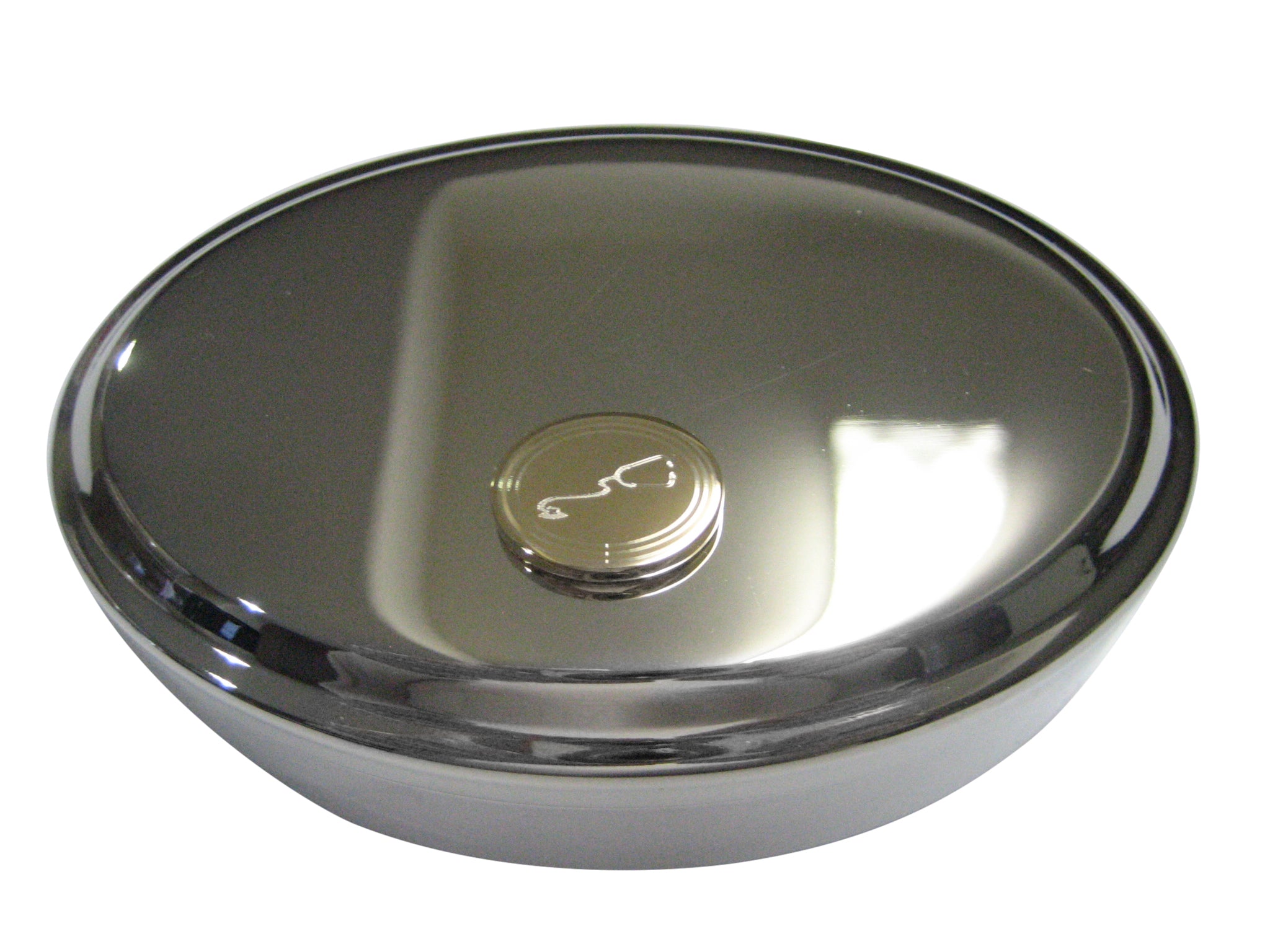 Gold Toned Etched Oval Medical Stethoscope Oval Trinket Jewelry Box