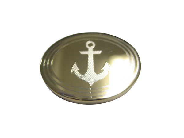 Gold Toned Etched Oval Nautical Anchor Magnet