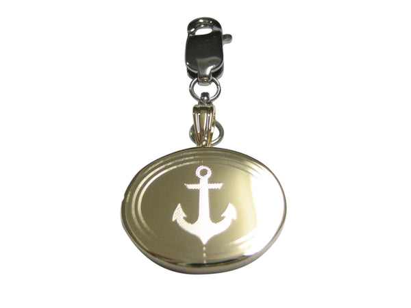 Gold Toned Etched Oval Nautical Anchor Pendant Zipper Pull Charm