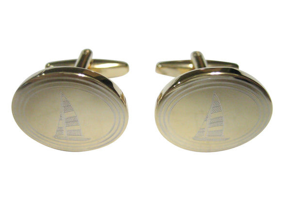 Gold Toned Etched Oval Nautical Sail Boat Cufflinks