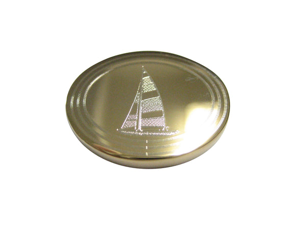 Gold Toned Etched Oval Nautical Sail Boat Magnet