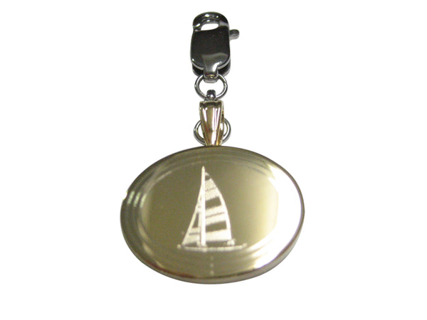 Gold Toned Etched Oval Nautical Sail Boat Pendant Zipper Pull Charm