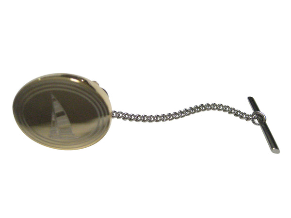 Gold Toned Etched Oval Nautical Sail Boat Tie Tack